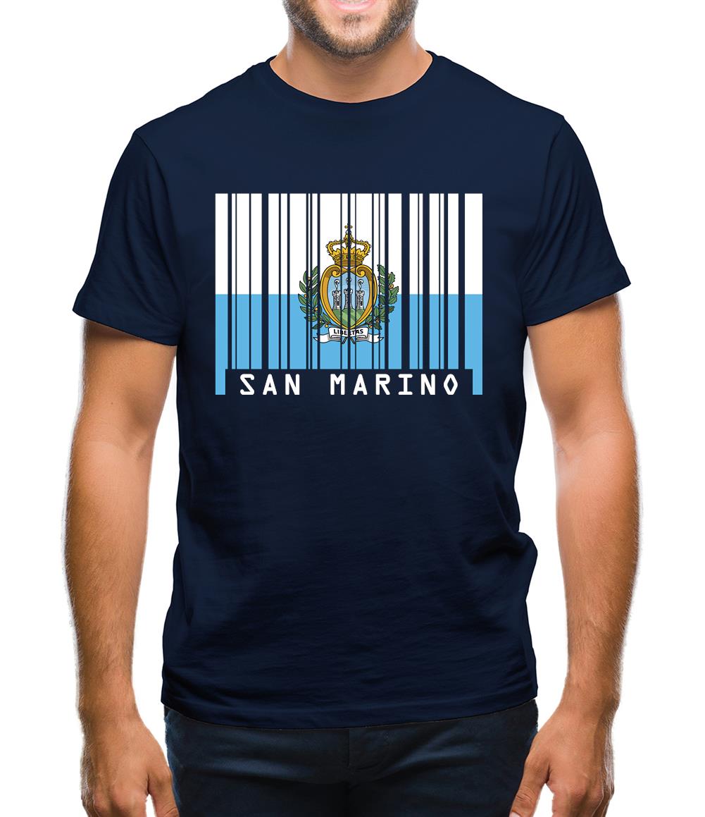 San Marino  Barcode Style Flag Mens T-Shirt