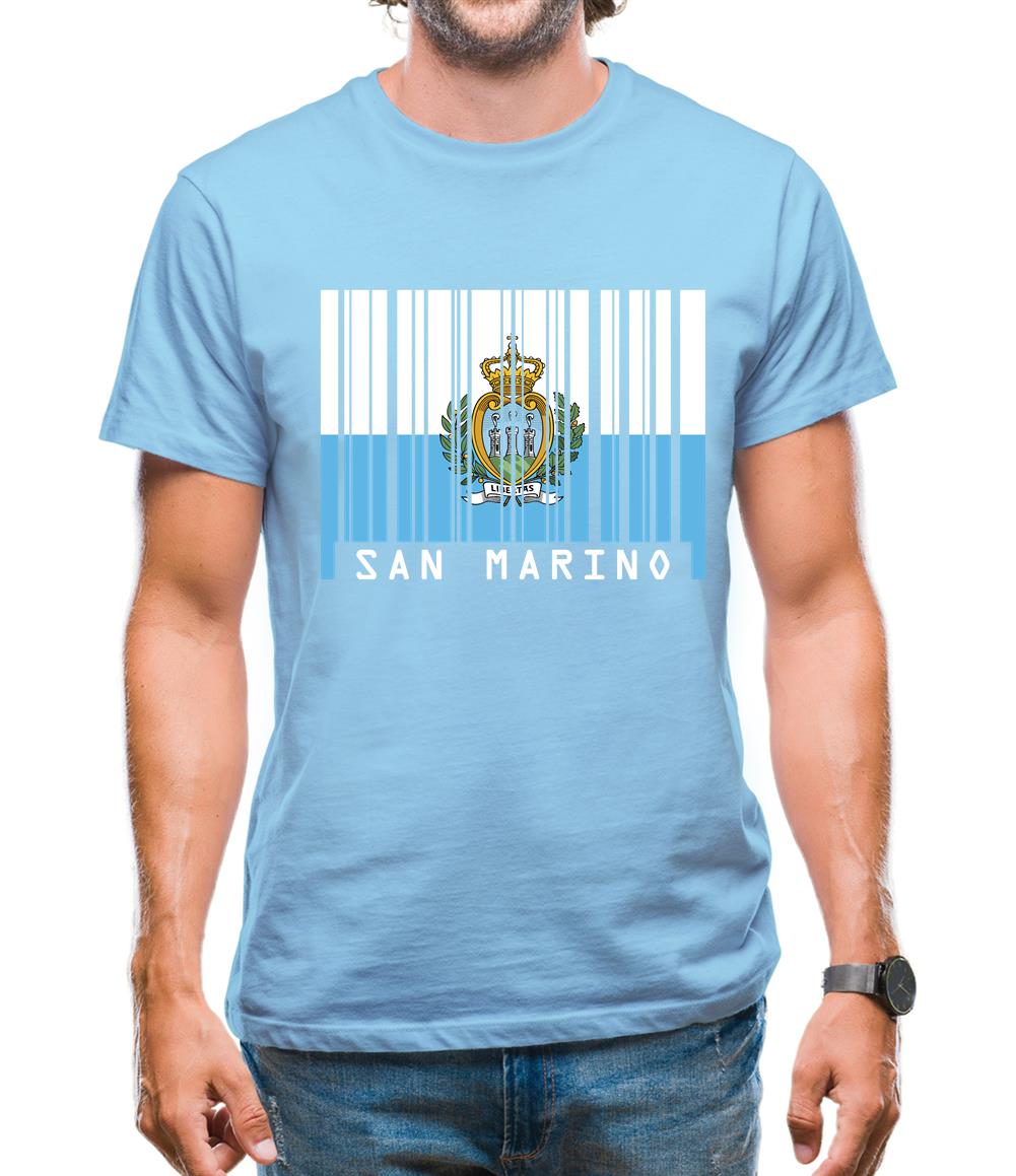 San Marino  Barcode Style Flag Mens T-Shirt