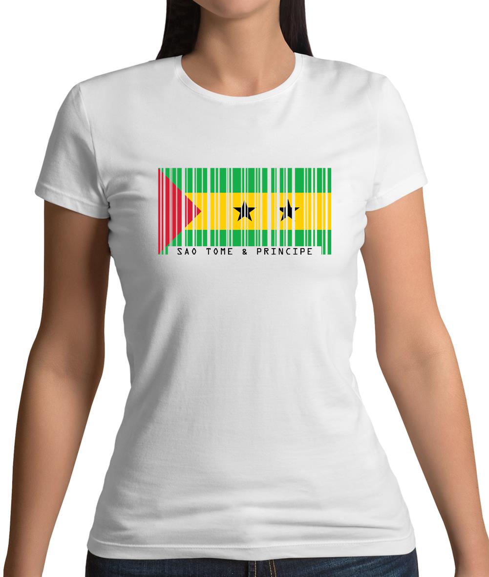 Sao Tome And Principe Barcode Style Flag Womens T-Shirt