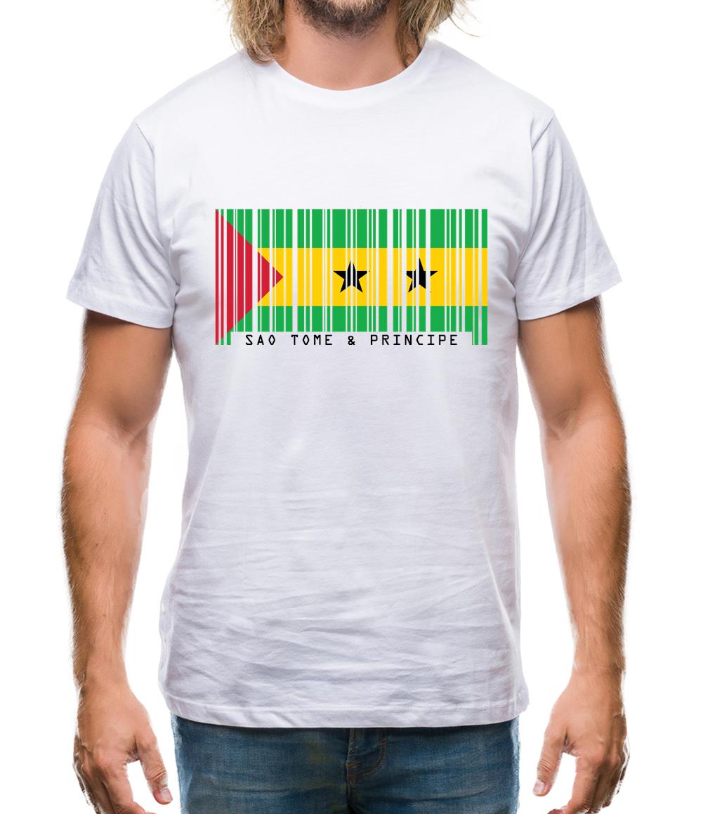 Sao Tome And Principe Barcode Style Flag Mens T-Shirt