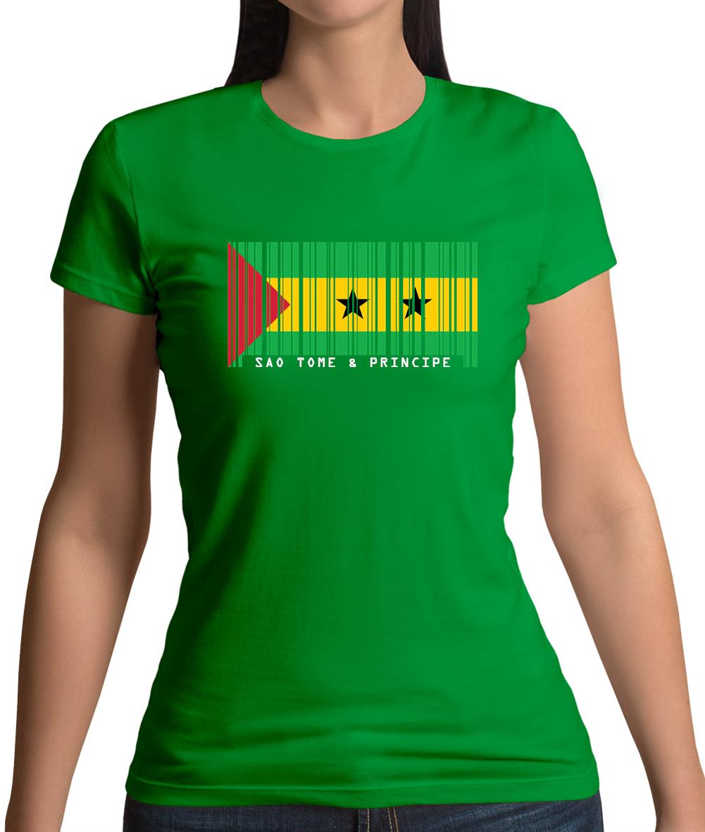 Sao Tome And Principe Barcode Style Flag Womens T-Shirt