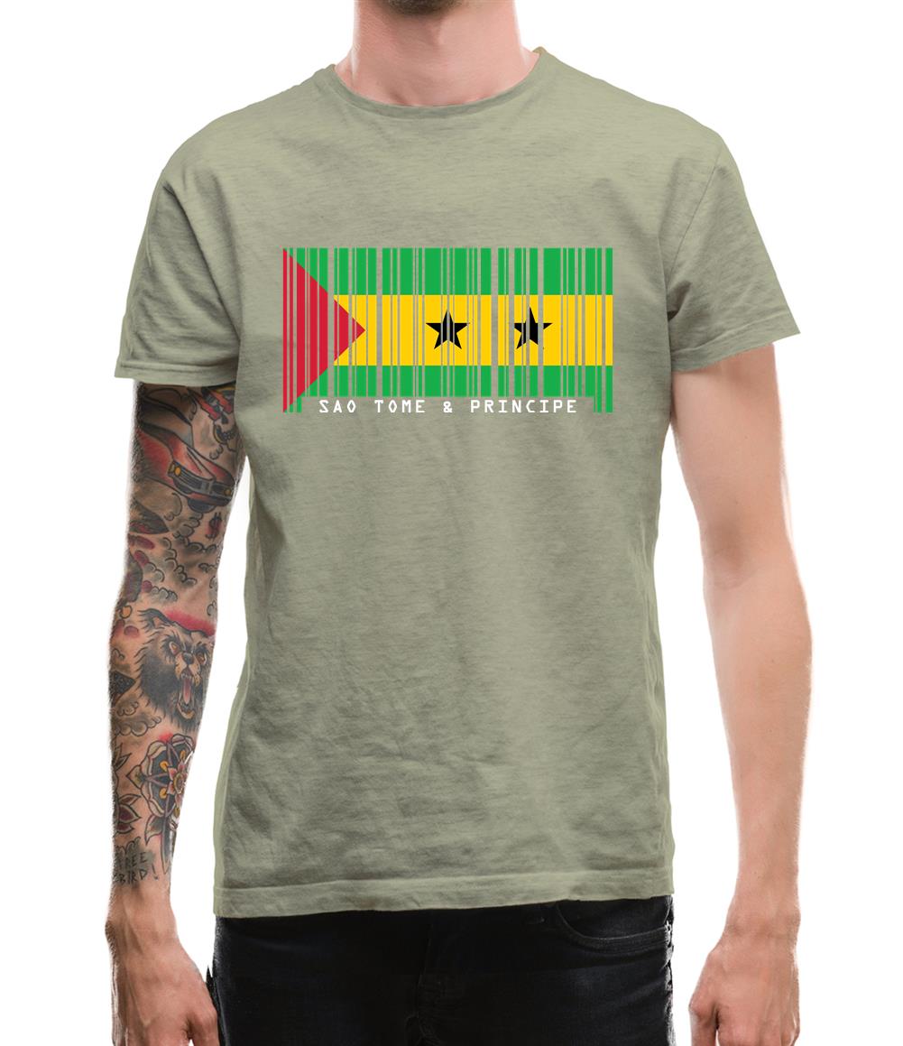 Sao Tome And Principe Barcode Style Flag Mens T-Shirt