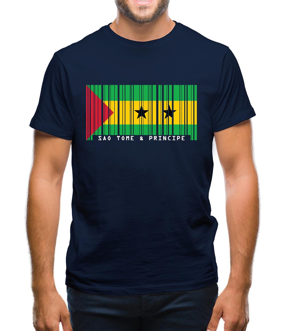 Sao Tome And Principe Barcode Style Flag Mens T-Shirt