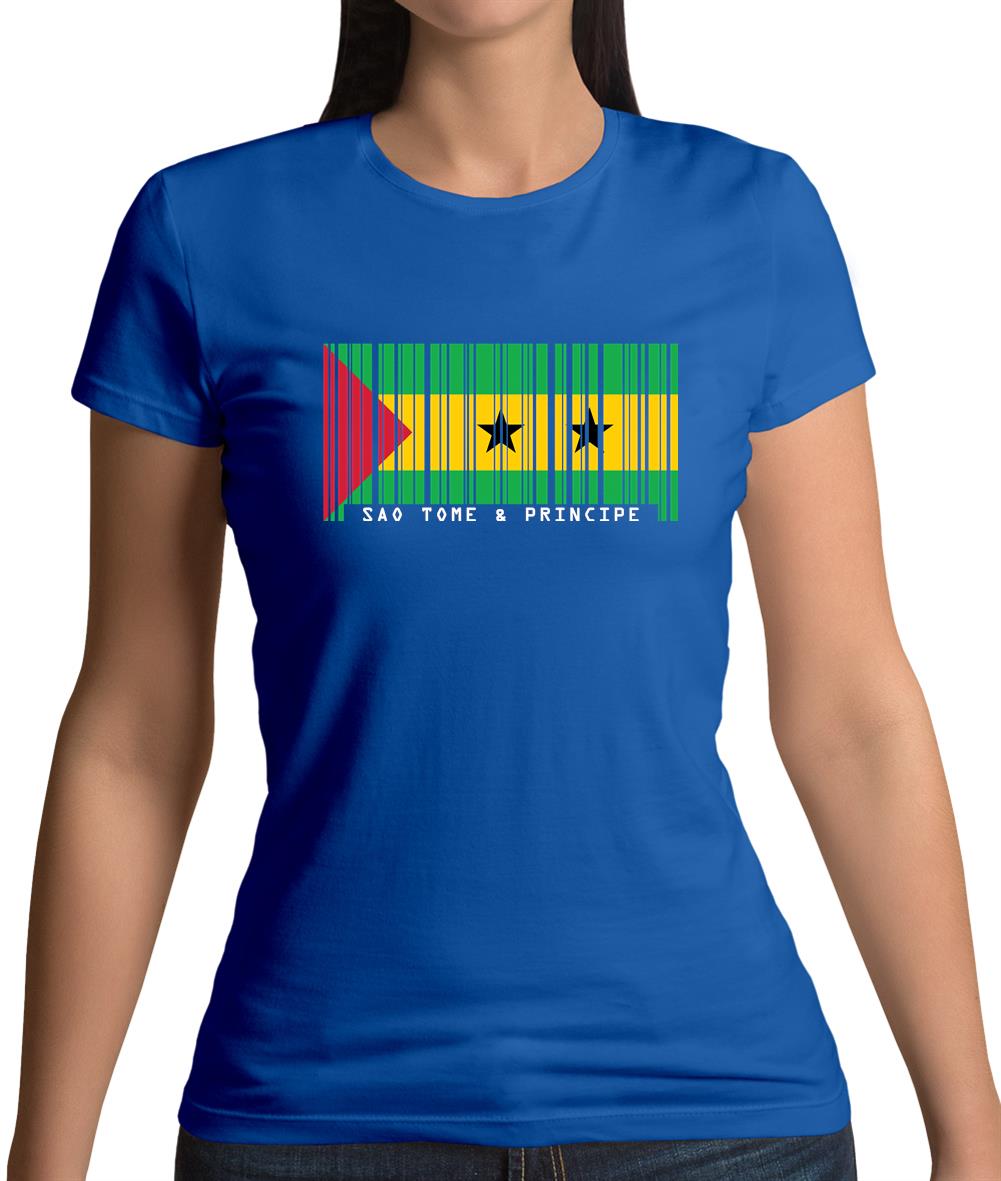 Sao Tome And Principe Barcode Style Flag Womens T-Shirt