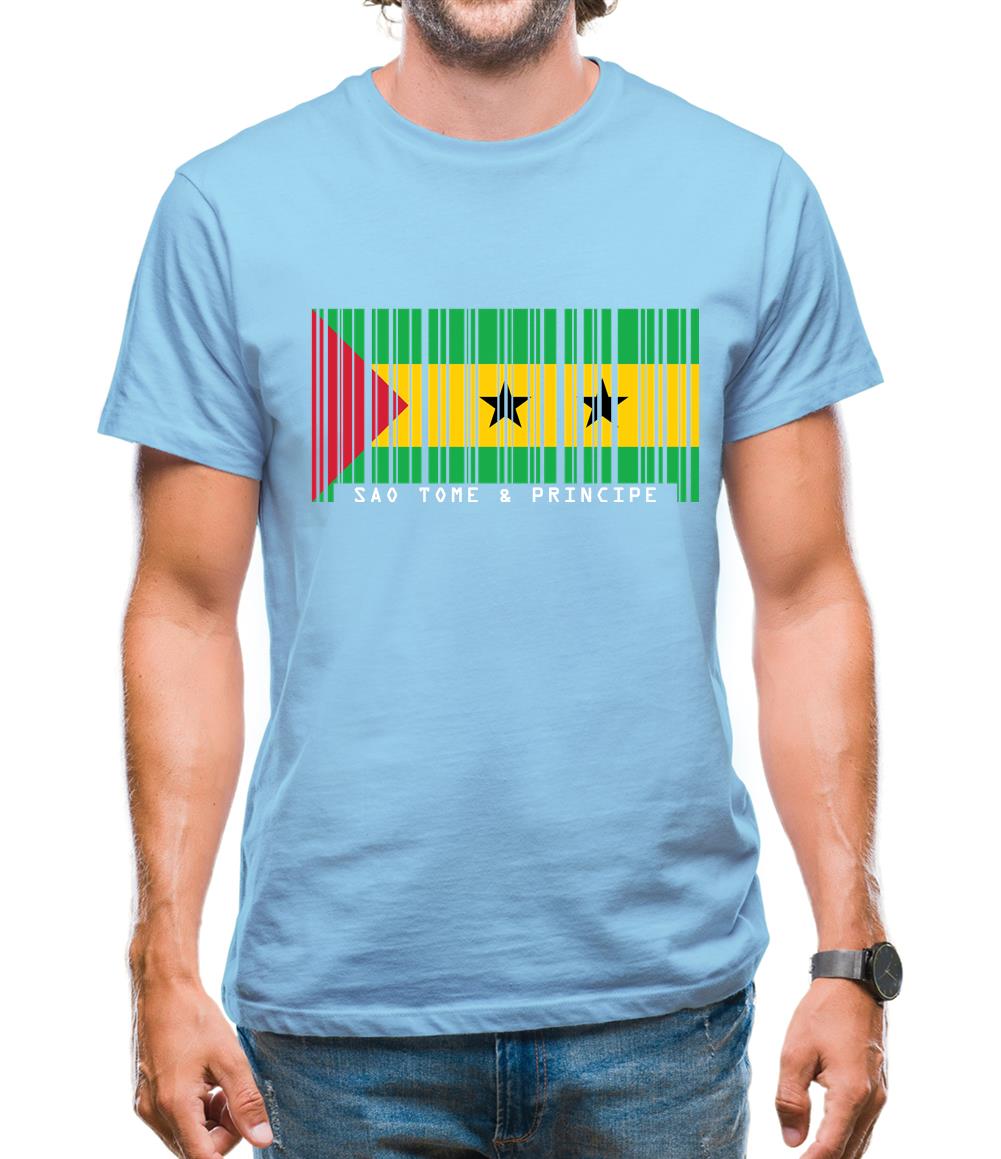 Sao Tome And Principe Barcode Style Flag Mens T-Shirt