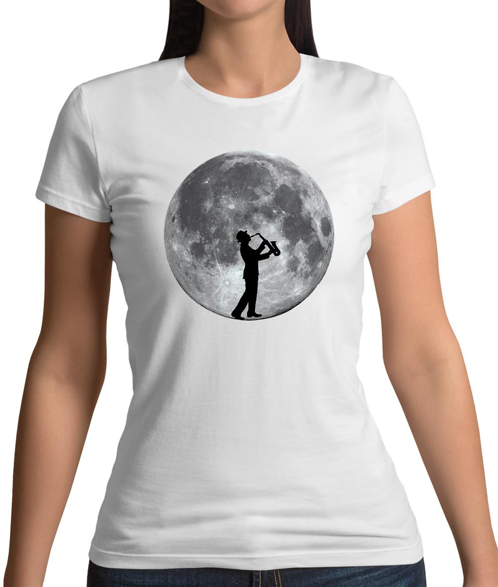 Saxophone Player Moon Womens T-Shirt