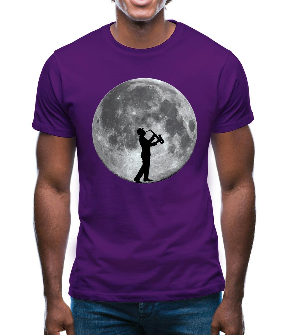 Saxophone Player Moon Mens T-Shirt