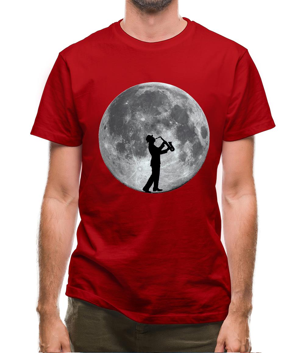 Saxophone Player Moon Mens T-Shirt