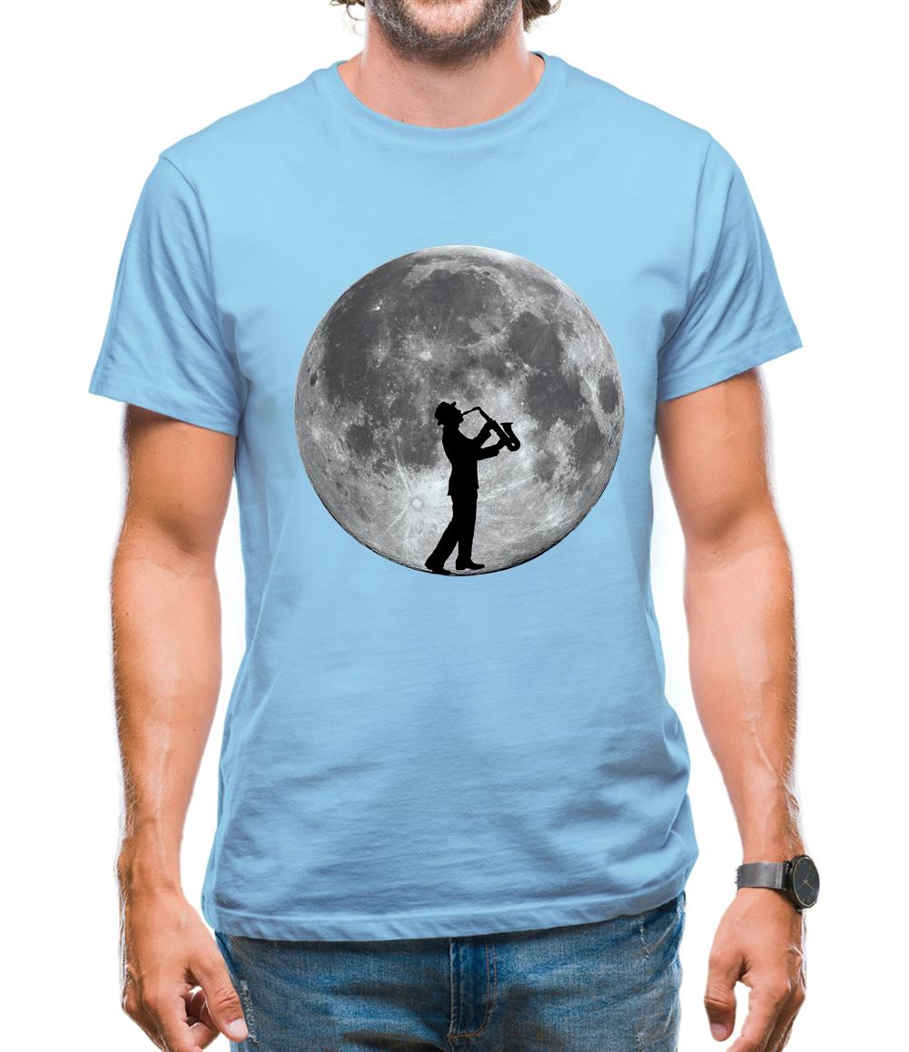 Saxophone Player Moon Mens T-Shirt