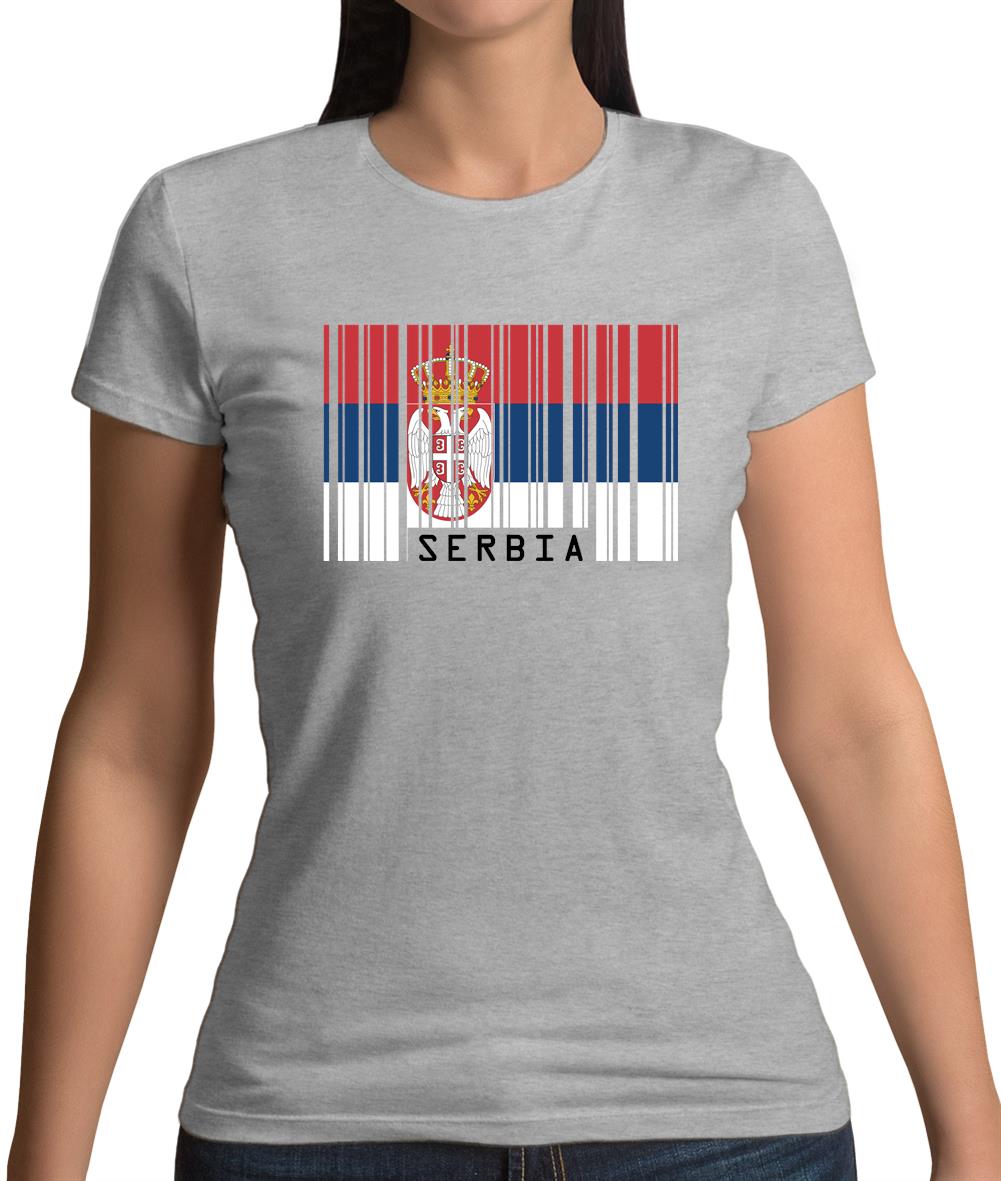 Serbia Barcode Style Flag Womens T-Shirt