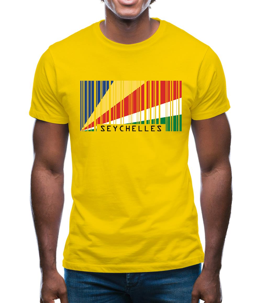 Seychelles Barcode Style Flag Mens T-Shirt