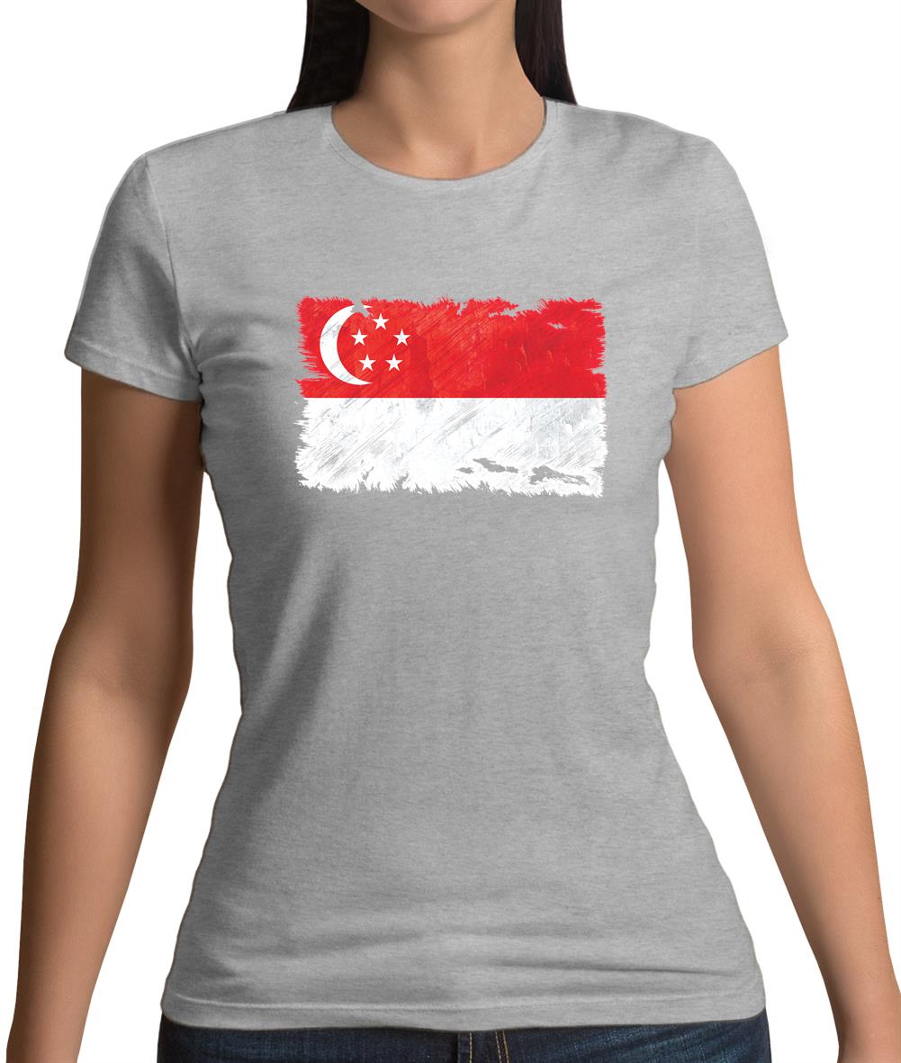 Singapore Grunge Style Flag Womens T-Shirt