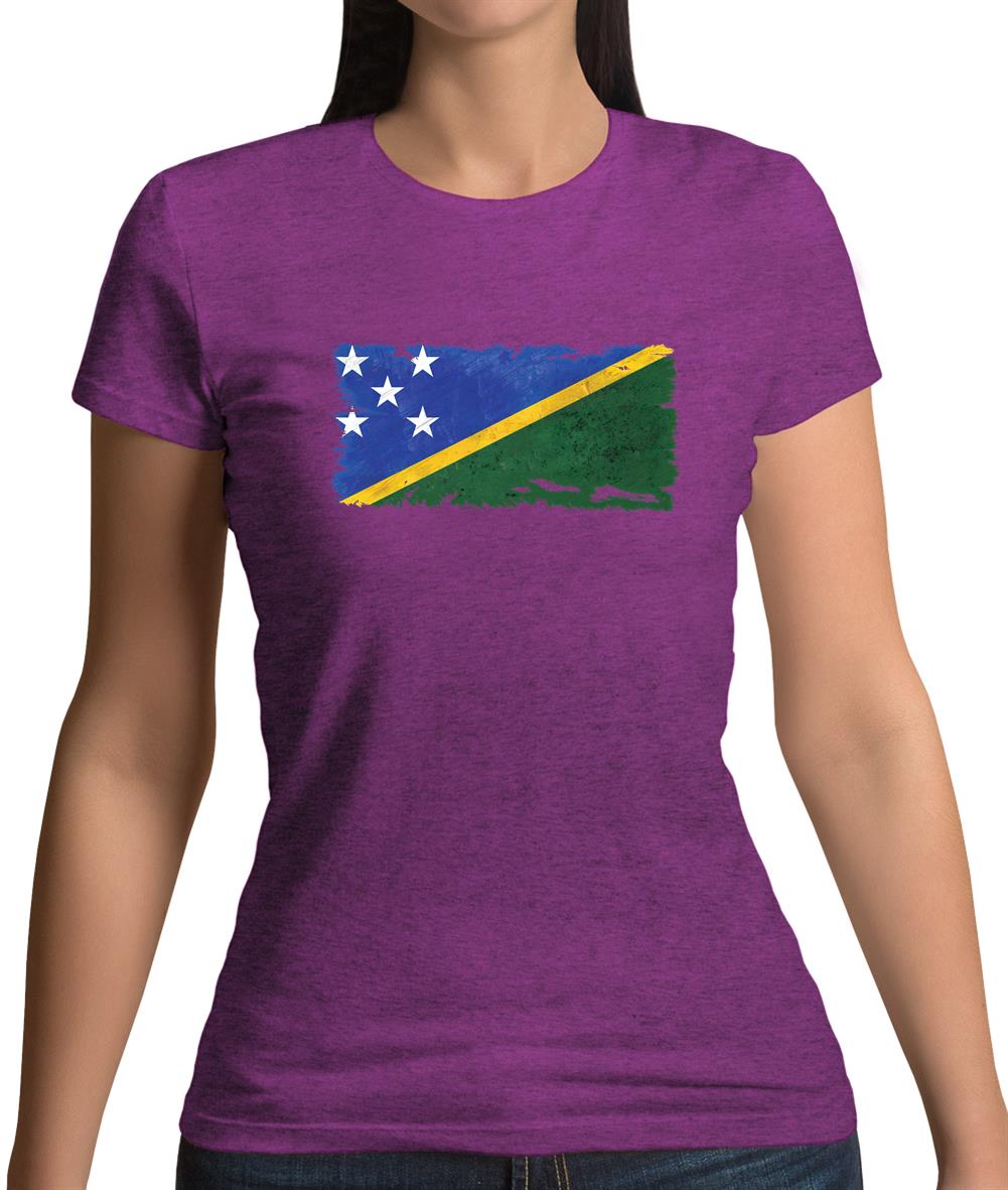 Solomon Islands Grunge Style Flag Womens T-Shirt