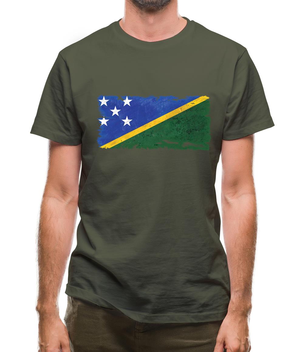 Solomon Islands Grunge Style Flag Mens T-Shirt