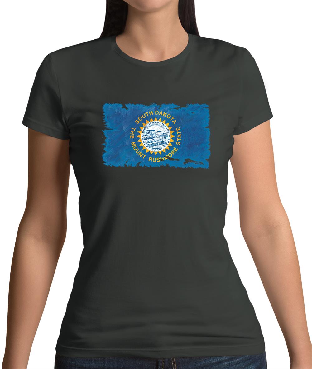 South Dakota Grunge Style Flag Womens T-Shirt