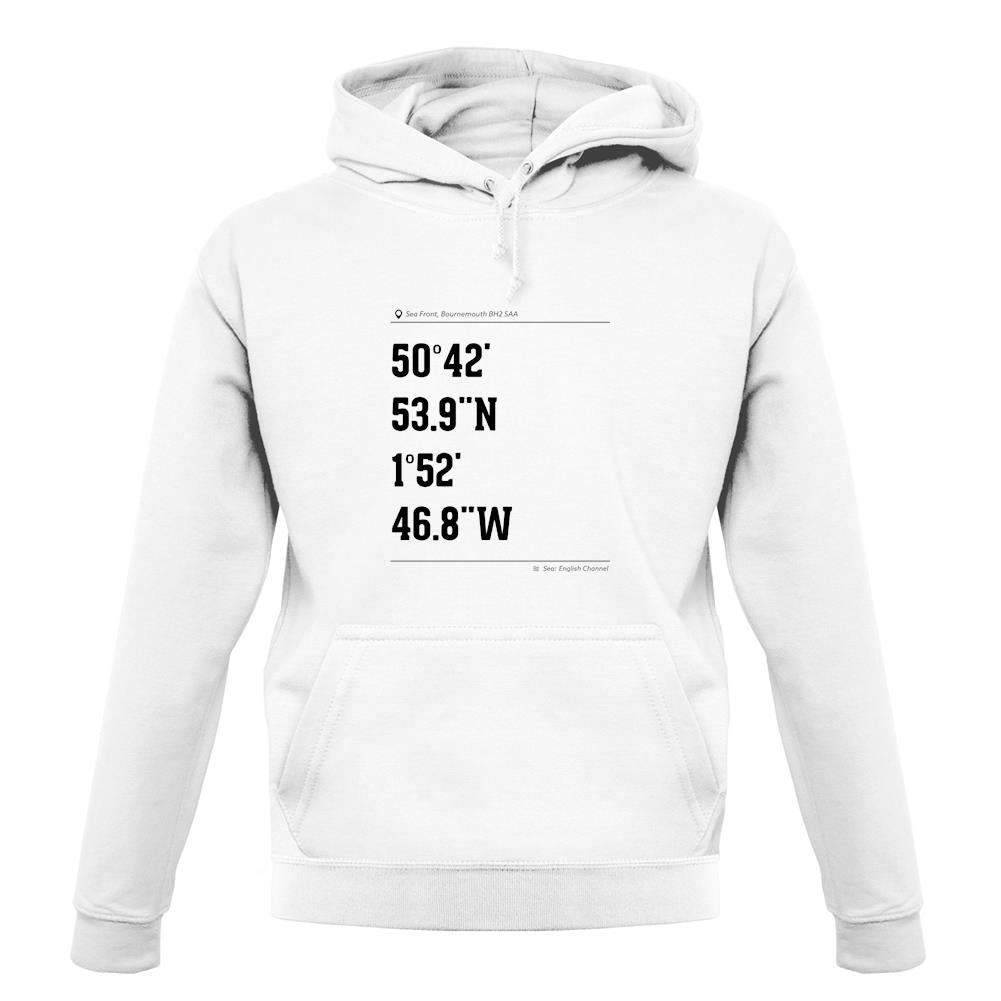 Surfing Coordinates Bournemouth unisex hoodie