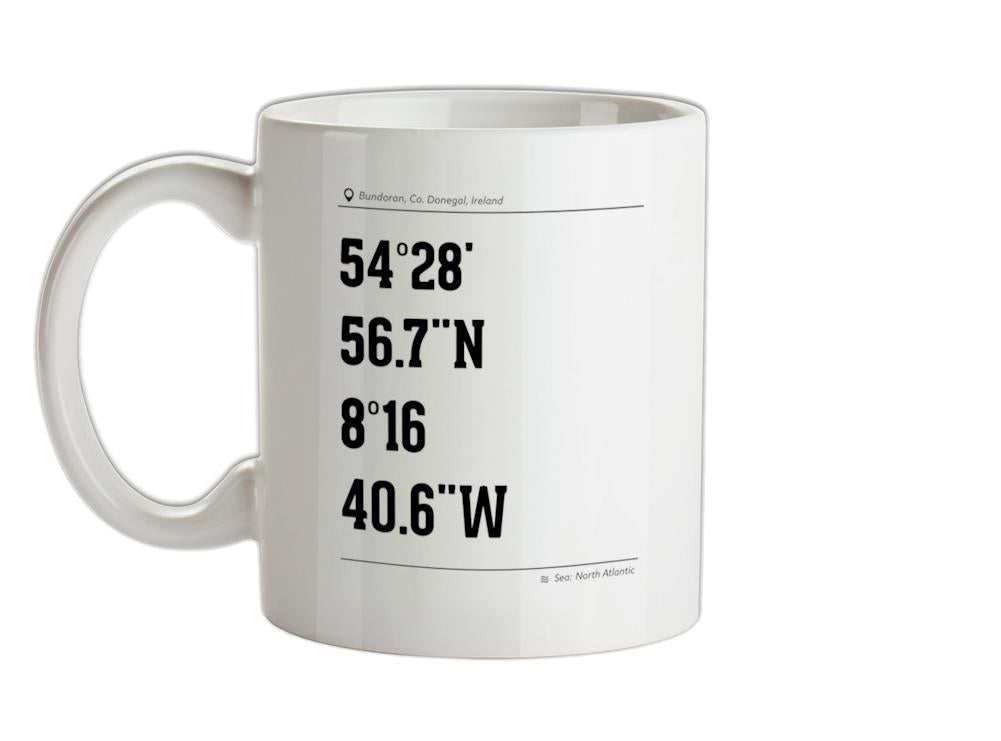 Surfing Coordinates Bundoran Beach Ceramic Mug