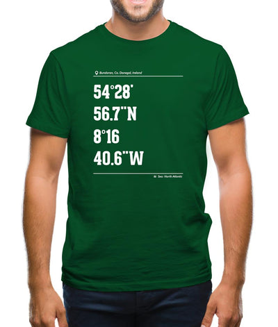 Surfing Coordinates Bundoran Beach Mens T-Shirt
