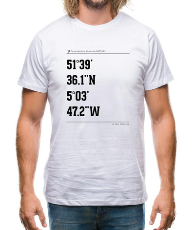 Surfing Coordinates Freshwater West Mens T-Shirt