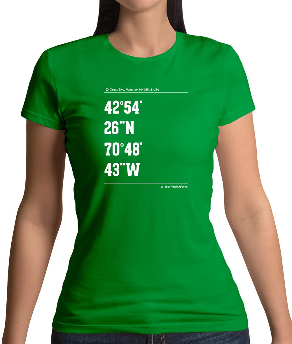 Surfing Coordinates Hampton Beach Womens T-Shirt