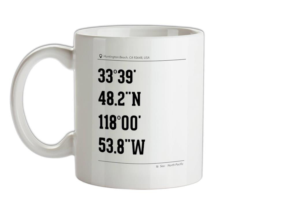 Surfing Coordinates Huntington Beach Ceramic Mug