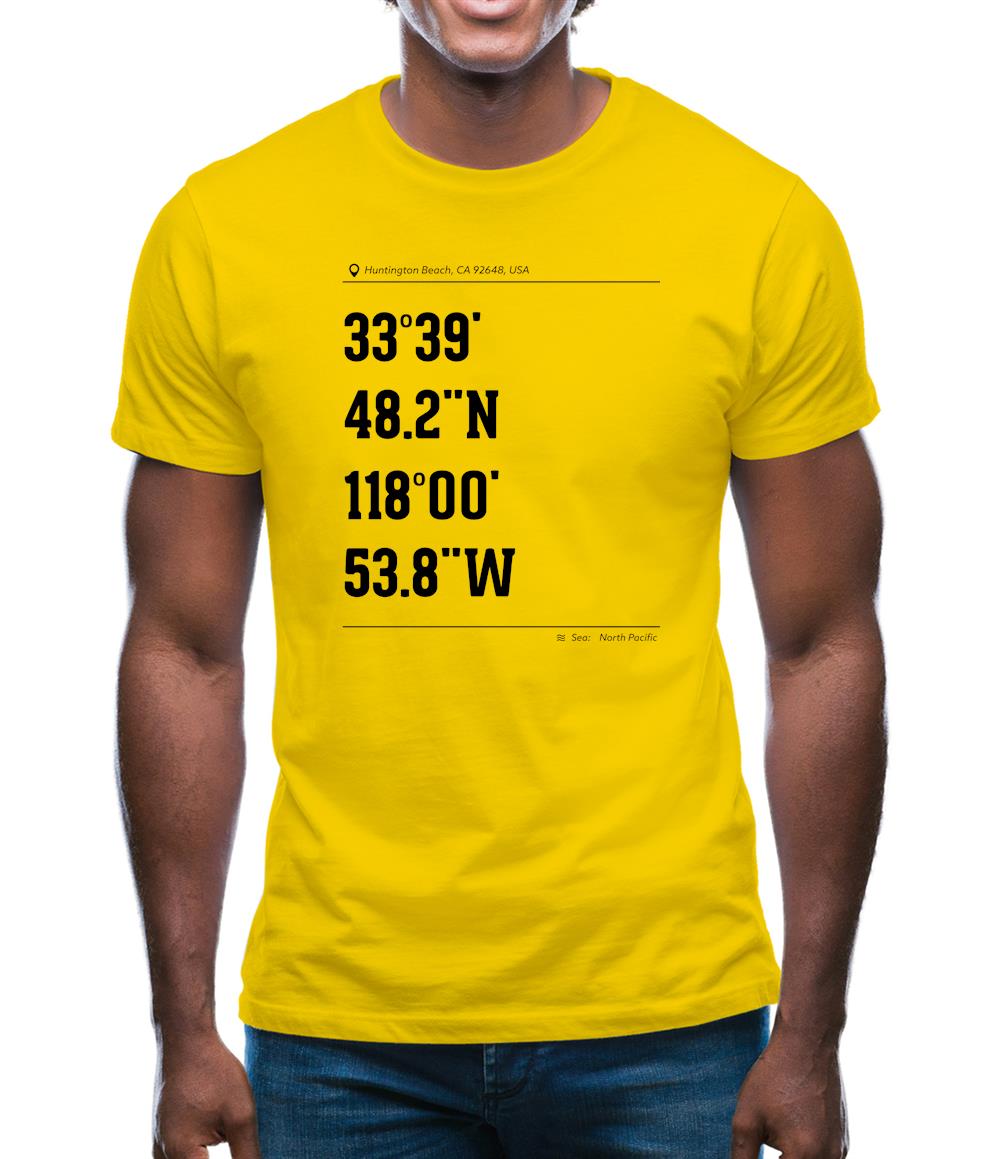 Surfing Coordinates Huntington Beach Mens T-Shirt