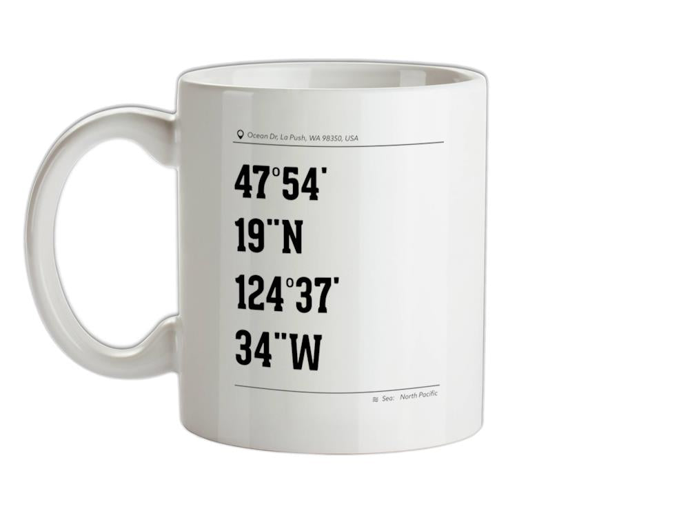 Surfing Coordinates Lapush Ceramic Mug