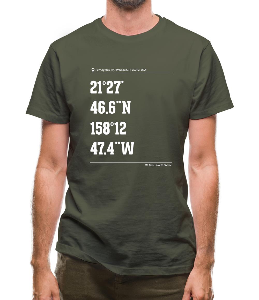 Surfing Coordinates Makaha Point Mens T-Shirt