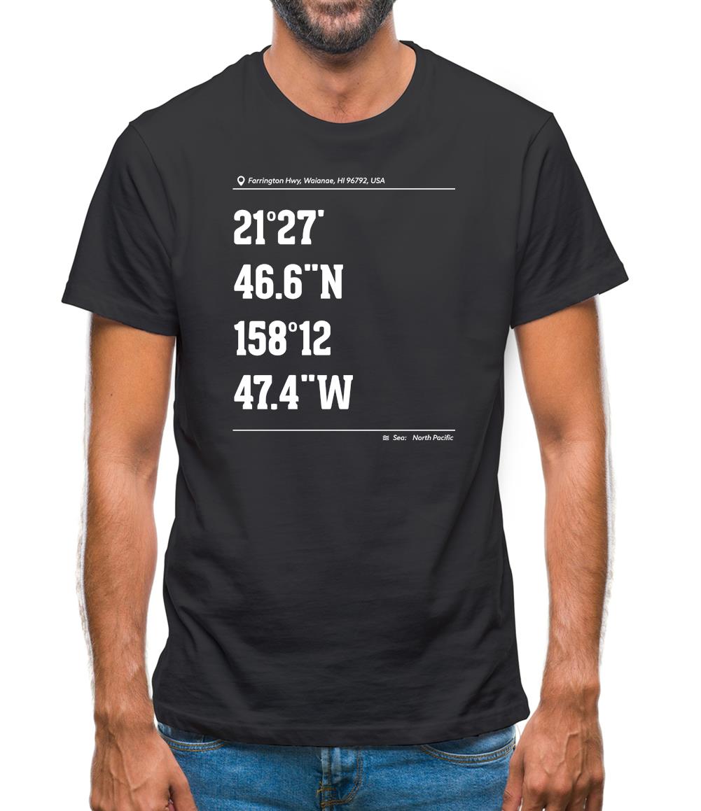 Surfing Coordinates Makaha Point Mens T-Shirt