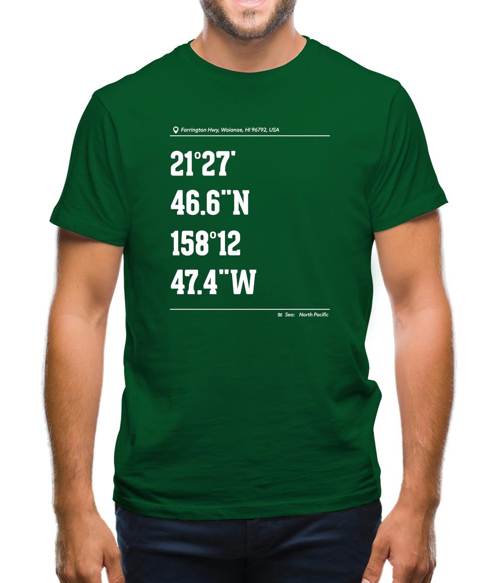 Surfing Coordinates Makaha Point Mens T-Shirt