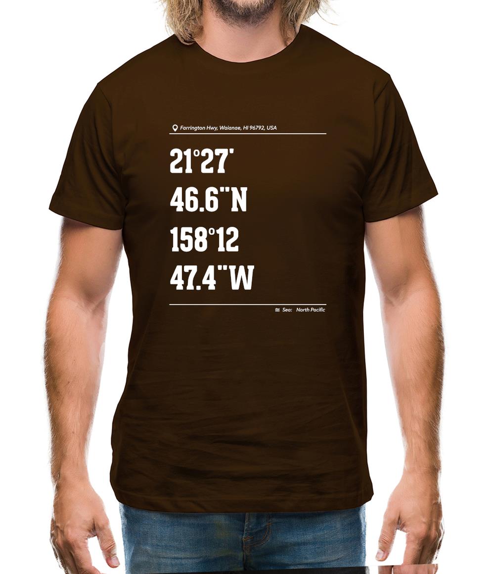 Surfing Coordinates Makaha Point Mens T-Shirt