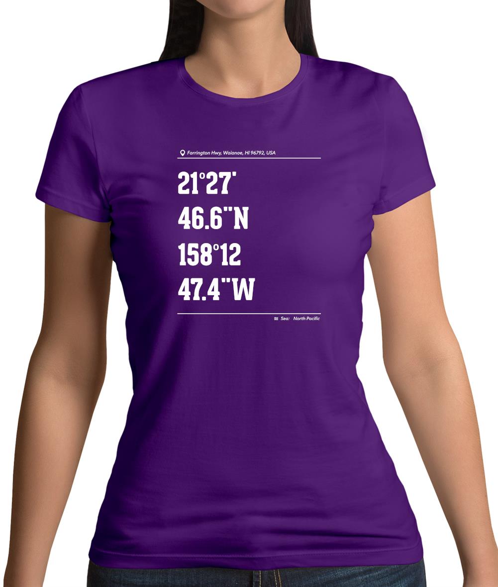 Surfing Coordinates Makaha Point Womens T-Shirt