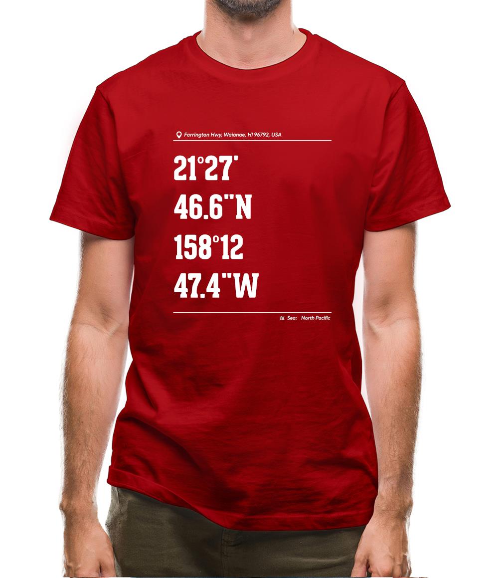 Surfing Coordinates Makaha Point Mens T-Shirt