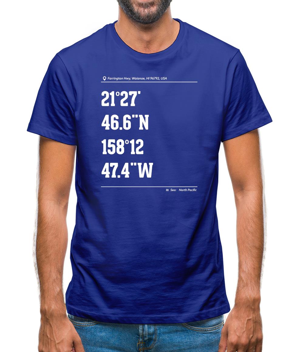 Surfing Coordinates Makaha Point Mens T-Shirt