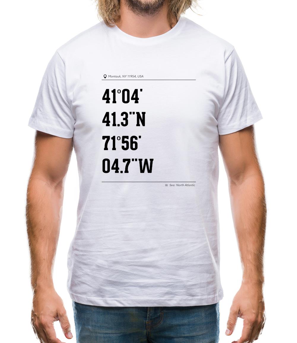 Surfing Coordinates Montaukpoint Mens T-Shirt