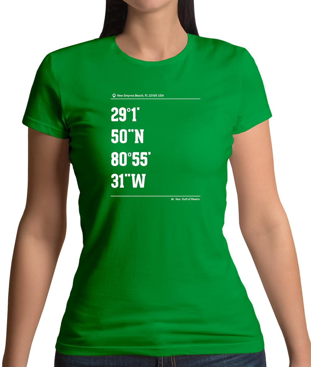 Surfing Coordinates Newsmyrna Beach Womens T-Shirt
