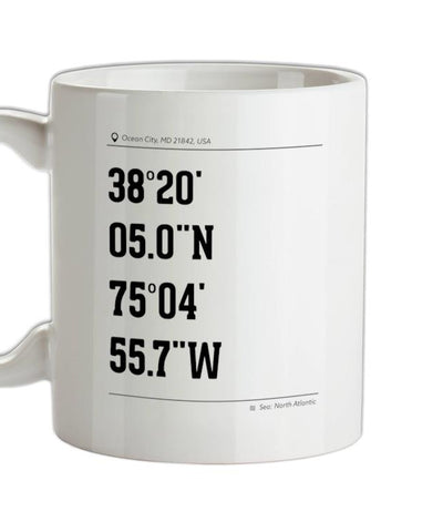 Surfing Coordinates Ocean City Ceramic Mug