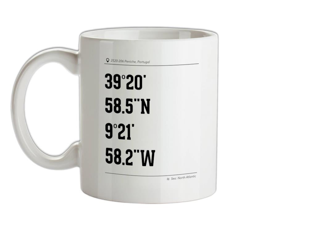 Surfing Coordinates Peniche Ceramic Mug