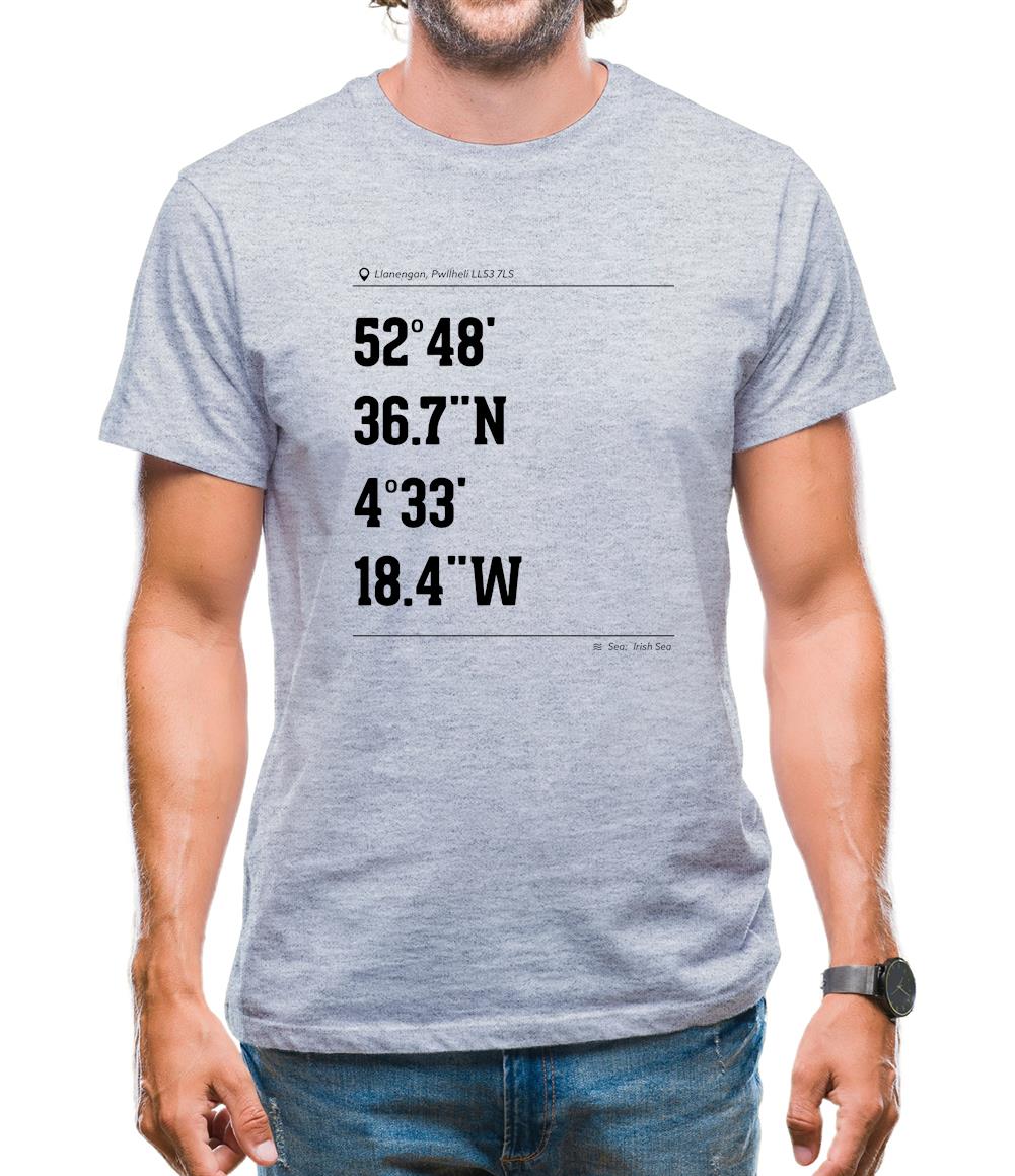 Surfing Coordinates Porthneigwl Mens T-Shirt