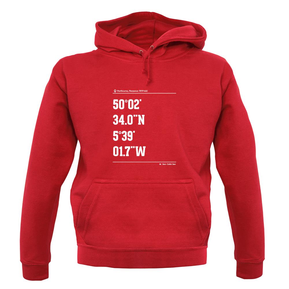 Surfing Coordinates Porthcurno unisex hoodie