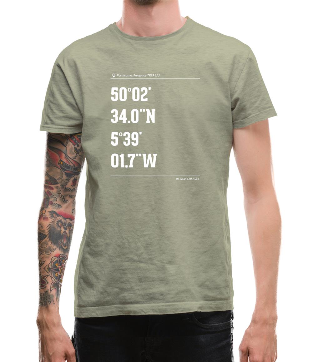 Surfing Coordinates Porthcurno Mens T-Shirt