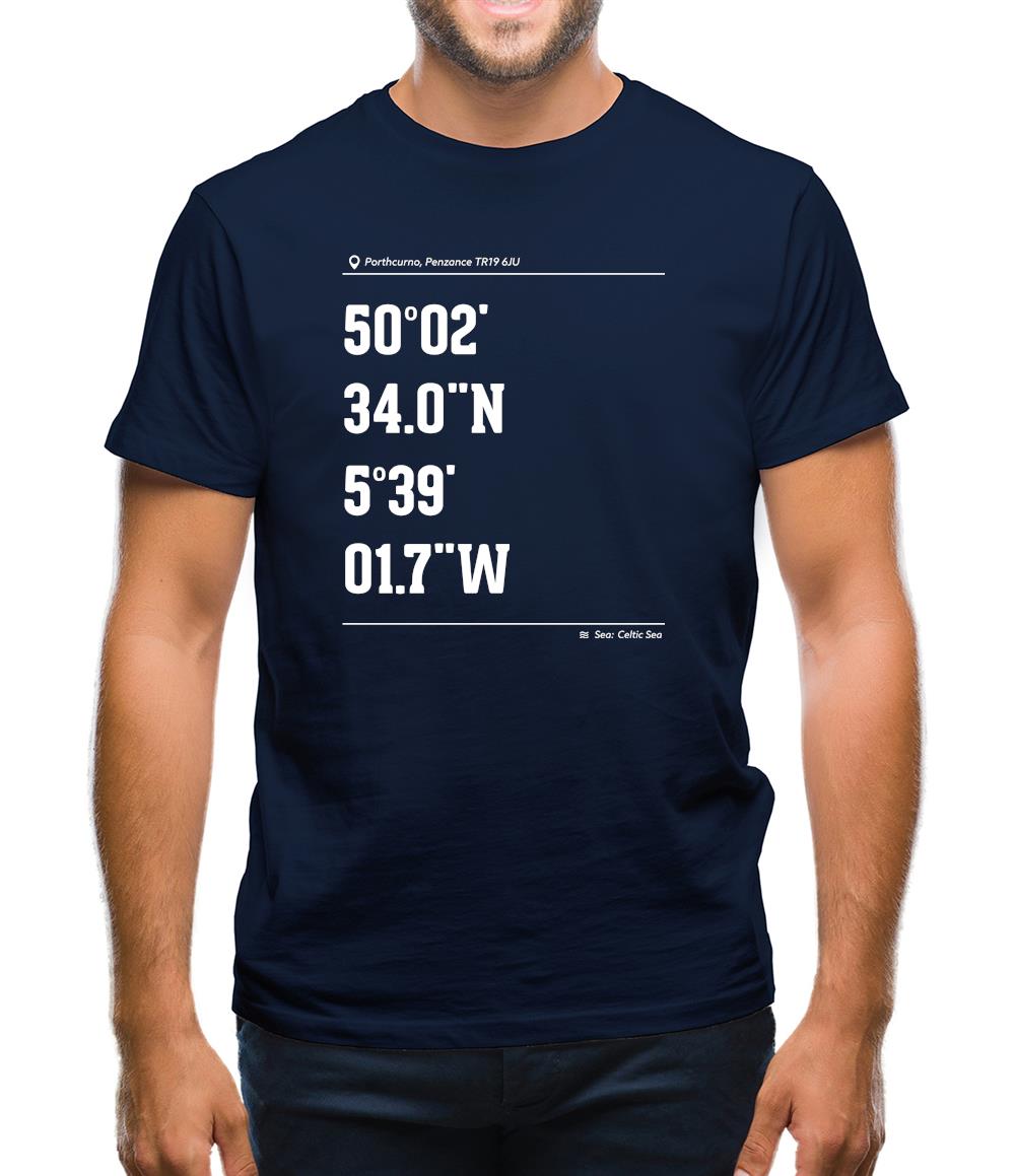 Surfing Coordinates Porthcurno Mens T-Shirt