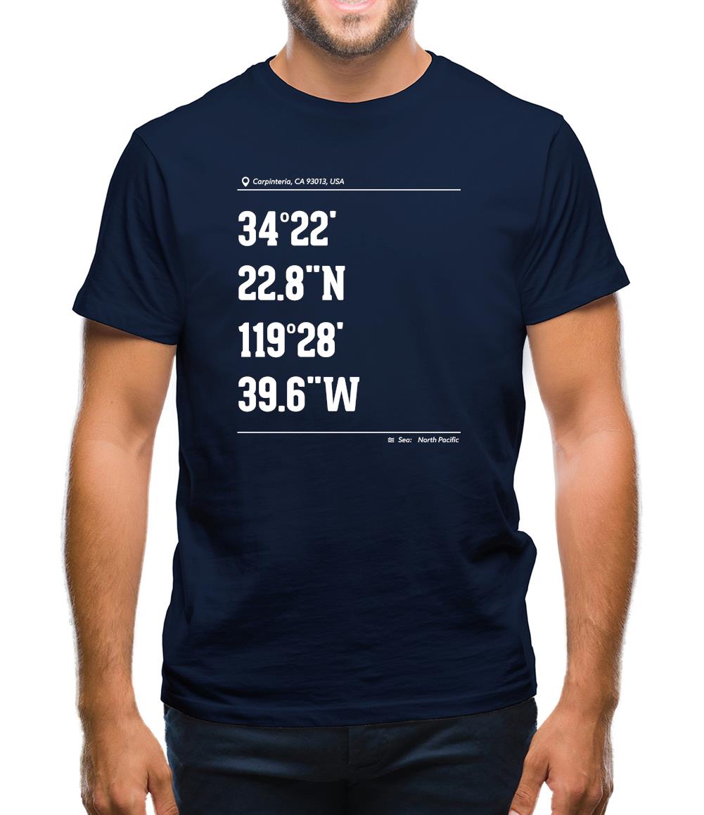 Surfing Coordinates Rincon Point Mens T-Shirt