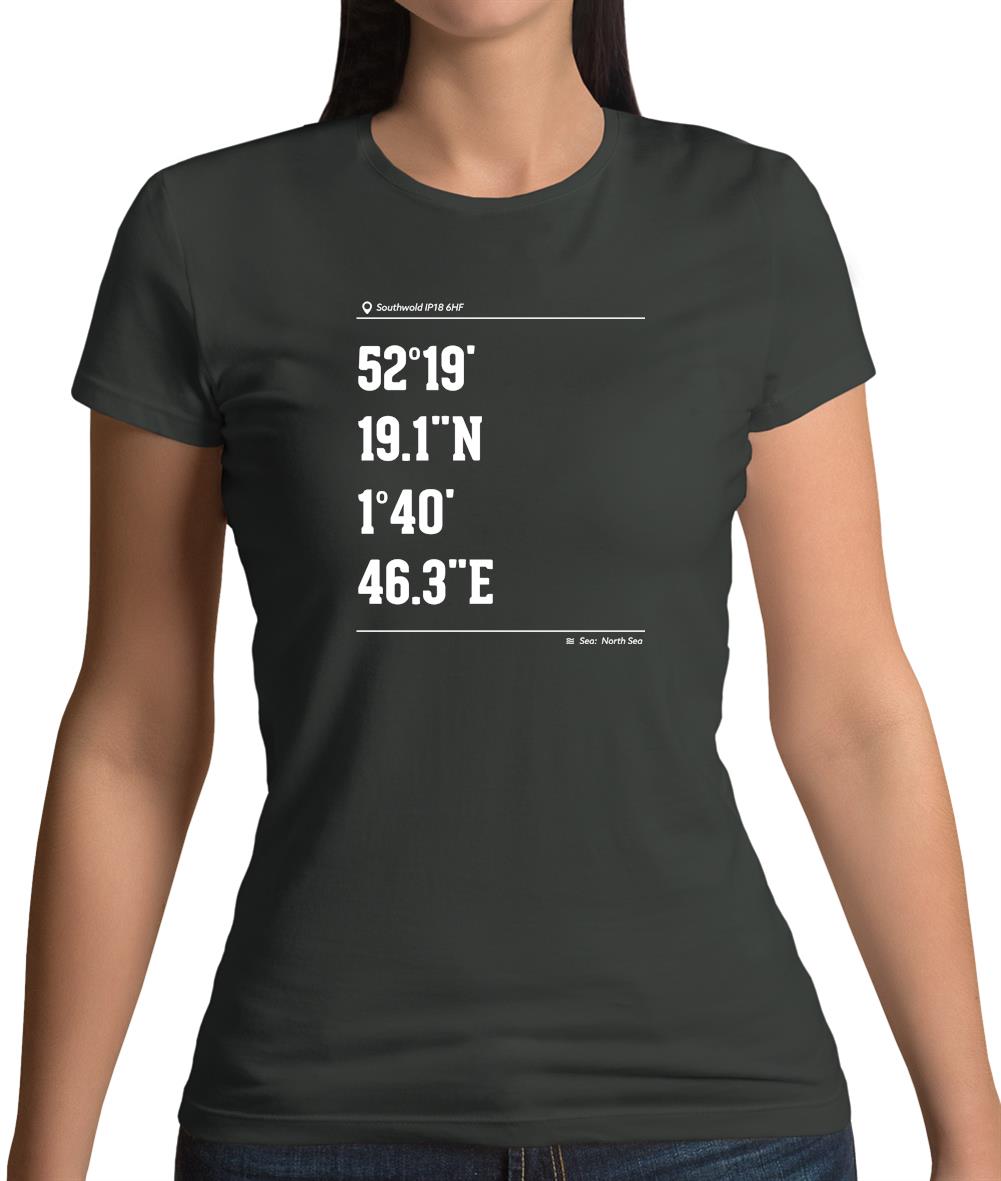 Surfing Coordinates Southwold Womens T-Shirt