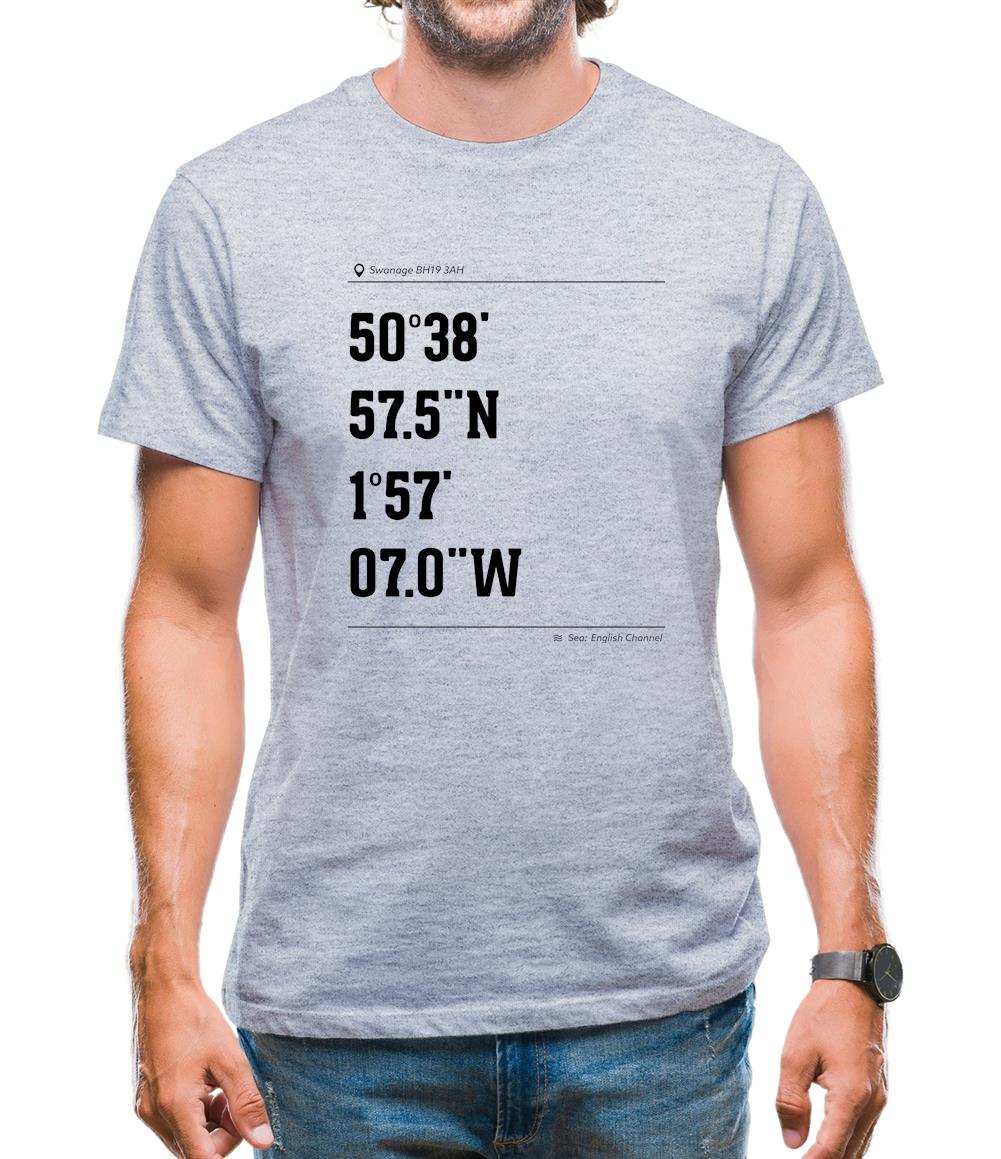 Surfing Coordinates Studland Bay Mens T-Shirt