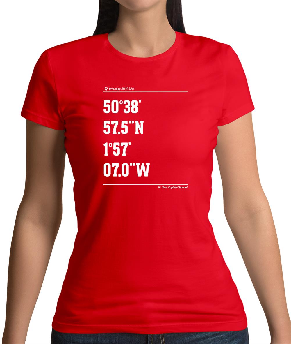 Surfing Coordinates Studland Bay Womens T-Shirt