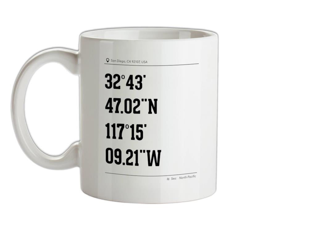 Surfing Coordinates Sunset Cliffs Ceramic Mug