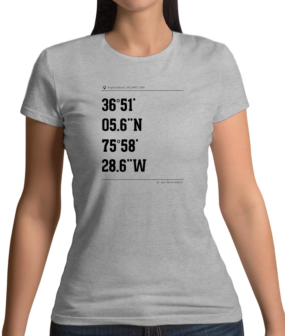 Surfing Coordinates Virginia Beach Womens T-Shirt