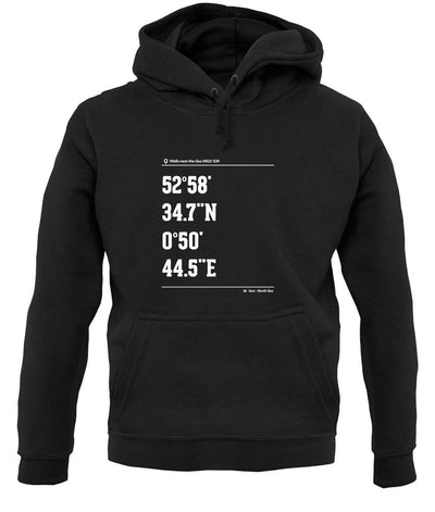 Surfing Coordinates Wells Next The Sea unisex hoodie