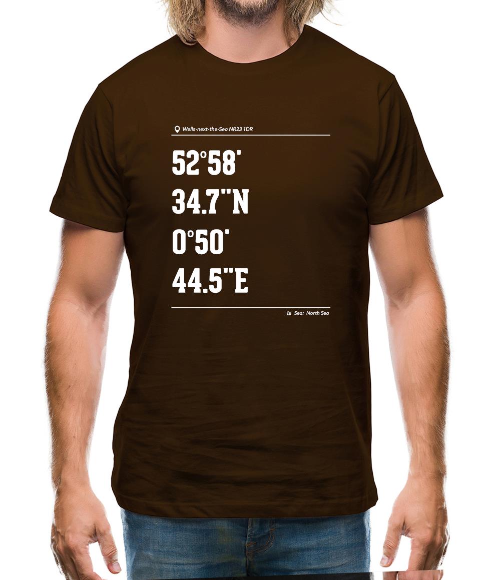 Surfing Coordinates Wells Next The Sea Mens T-Shirt